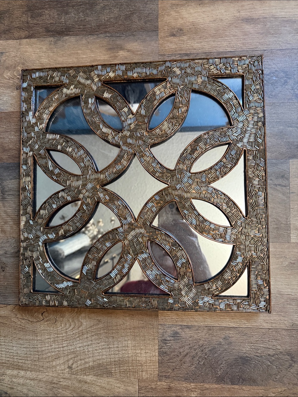 Ornate Interlocking Circle Wall Mirror - Gold Finish 14x14 heavy beautiful mirro